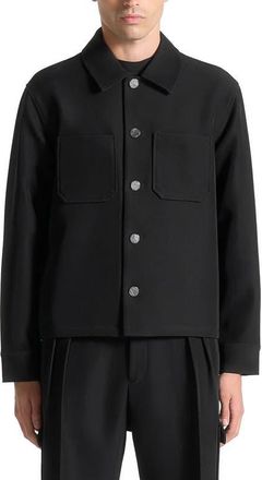 Mani&egrave;re De Voir Benoit Twill Pocket Cropped Shirt in Black at Nordstrom, Size Large