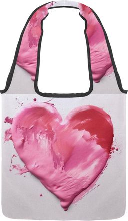 Generic Pink Heart Paint Pattern Reversible Canvas Shoulder Tote - Double-Sided Print, 12oz Cotton, 27cm Drop, Fold-Flat Bag for Travel, Shopping, Street Outi