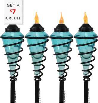 Sunnydaze 2-In-1 Metal Swirl With Blue Glass Outdoor Lawn Torch With $7 Credit