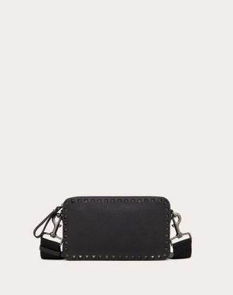 Valentino Garavani Borsa A Tracolla Rockstud In Vitello Granato Uomo NERO UNI