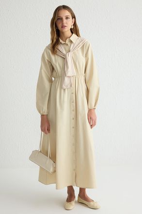 Trendyol Modest Dames Beige Effen Maxi Lang Casual Blousejurk Modest Jurken