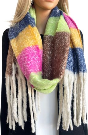 The Accessory Co. Tartan Scarf for Women - Oversized Checked Shawl Wrap, Rainbow Wool Scarf, Large Warm Winter Scarf, Chunky and Fluffy, Stylish Colour Block Design, Wo
