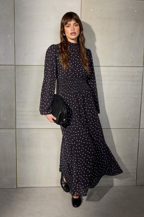 Trendyol Modest Dames Zwart Stippen Maxi Lang Skater Modest Jurken