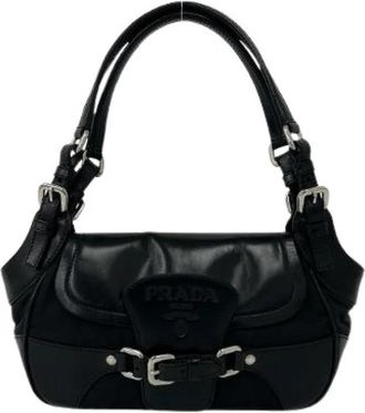 Prada Pre-owned Leren Nylon Schoudertas - Dames - Vintage Handtas - Zwart - ONE Size - Nylon - Vintage