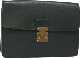 Louis Vuitton Serviette Kourad Taiga Leather Green Leather Briefcase Bag (Pre-Owned)