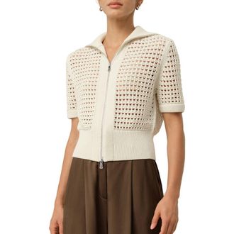 LilySilk Womens Toscana Pointelle Knit Double-Zip Cardigan in Lily White at Nordstrom, Size X-Large