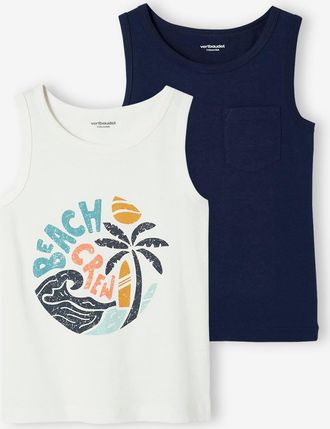 Vertbaudet 2er-Pack Jungen Tr&auml;gershirts, Palmen pack weiss