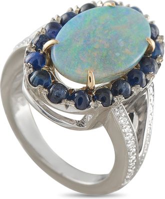 Luxury Bazaar 18K White Gold 0.70ct Diamond, Sapphire, and Opal Ring MF17-080426
