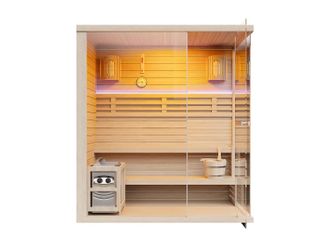 Vente-Unique Sauna Finlandese Vetrata Con Led E Stufa 6kw - 4/5 Posti - L180 X P120 X H200 Cm - Selki