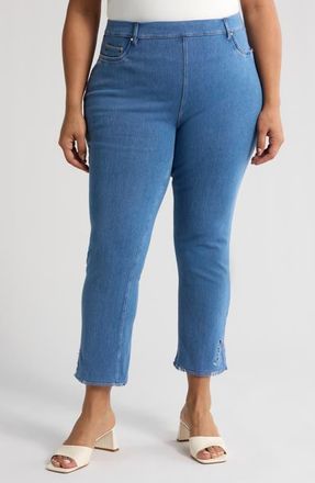 Lyssé Yori Eyelet Fringe Hem Crop Straight Leg Jeans in Bleached Blue at Nordstrom, Size 2X