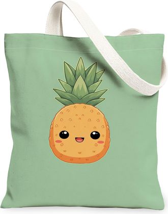 Generic Cute Pineapple Canvas Tote Bags, Fun Fruit Pattern Reusable Grocery Bags, Lightweight Washable Shoulder Strap Canvas for Su, Green, 13x15 Inch