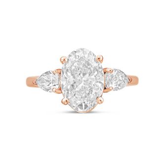 Diana M. Jewels 14kt rose gold lab grown 4ct oval diamond ring with pears on the sides