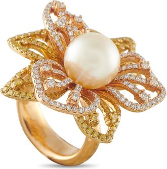 Luxury Bazaar 18K Rose Gold 1.50ct Diamond and Pearl Ring MF21-050426