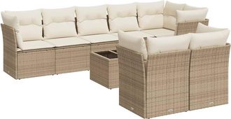 vidaXL Set De Sof&aacute;s De Jard&iacute;n 9 Pzas Con Cojines Rat&aacute;n Sint&eacute;tico Beige Vidaxl