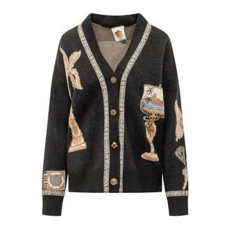 Farm Rio Farm Rio, Truien & Vesten, Dames, Zwart, M, Vintage Sourvenirs Buttoned Knit Cardigan