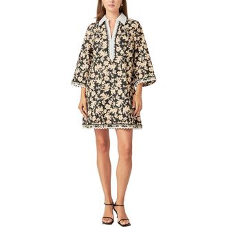 English Factory Floral Cotton Mini Shirtdress in Black Multi at Nordstrom Rack, Size X-Small