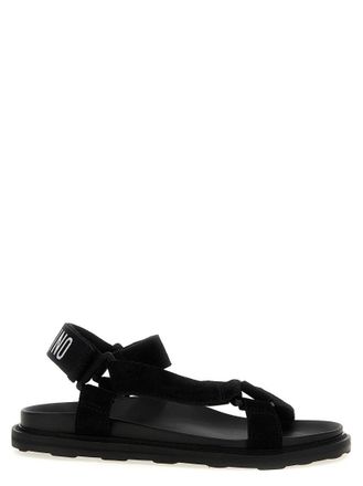 サンダル・ミュール MOSCHINO Women Sandals MA16254I1MME0 000 Black Black logo-embroidered sandals Moschino - women - MOSCHINO