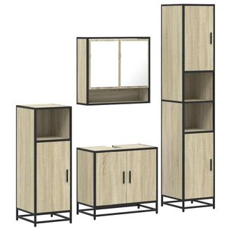 Berkfield Home 4&not;Piece Bathroom Furniture Set&not;Sonoma Oak Engineered Wood in Light Brown