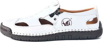 Generic 2026 Mens Hand Stitching Outdoor Closed Toe Leather Sandals, Adjustable Heel Strap Slip on Sandals Beach Slippers Shoes (White, 5.5)