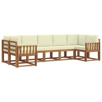 vidaXL Conjunto De Sof&aacute;s De Exterior Con Coj&iacute;n 7 Pcs Natural Y Crema Vidaxl