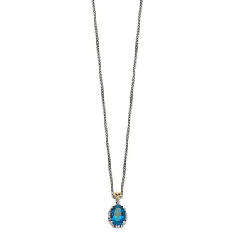 Diamond2Deal Sterling Silver with 14K Accent Oval London Blue Topaz Oval Pendant Necklace
