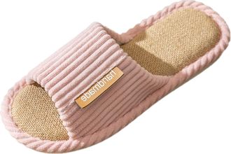 Generic Women Striped Sole Soft Warm Indoor Slippers Cozy Comfortable Slip On Bedroom Footwear (4.5)
