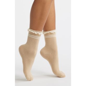 Stems Pointelle Knit Stripe Quarter Socks in Sand at Nordstrom