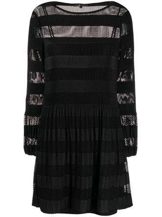 Maje long-sleeved open-knit minidress - women - Polyester - 40 - Black