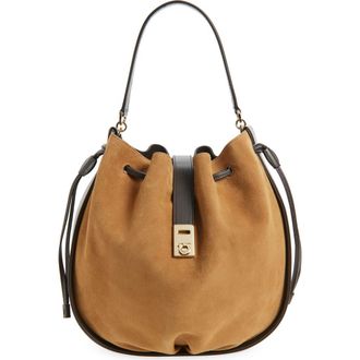 Ferragamo Hug Leather & Suede Bucket Bag in Naturale 6 Testa Di Moro at Nordstrom
