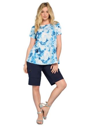 Roaman's Plus Size Ultimate Cotton Crewneck Short Sleeve Swing Tee in Blue Textured Tie Dye at Nordstrom, Size Medium