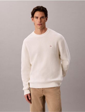 Calvin Klein Jeans Calvin Klein Mens Woven Monologo Waffle Knit Sweater - White - 2XL