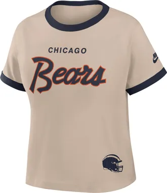Nike Chicago Bears Rewind Ringer Mod Nike Womens NFL Cropped T-Shirt in Brown | 04N90J2MQ7Q-X5Q