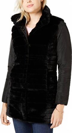 Maison Jules Reversible Faux Fur Jacket In Deep Black