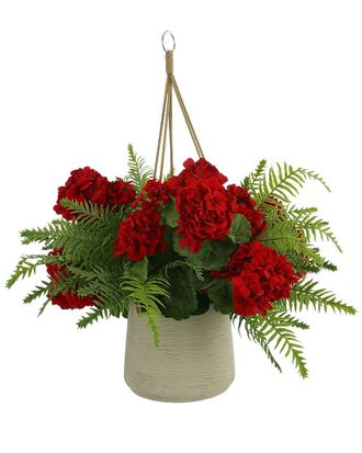 Creative Displays Inc. Red Geranium And Fern Floral Arrangement In A Hanging Basket