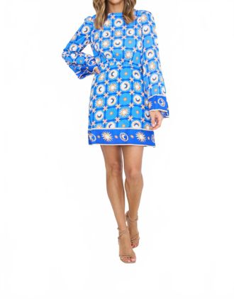Sugarlips Moonshine Tovary Bell Sleeve Mini Dress In Yellow/ Blue Multi