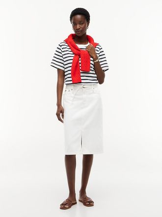 Tommy Hilfiger Womens Belted White Denim Skirt - White Denim - 4