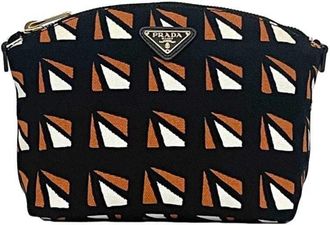 Prada Black Orange Canvas Leather Pouch (Pre-Owned)