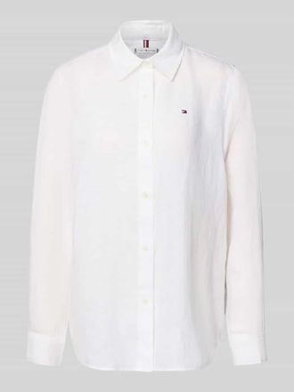 Tommy Hilfiger Relaxed Fit Langarmbluse aus reinem Leinen in Weiss, Gr&ouml;&szlig;e 34