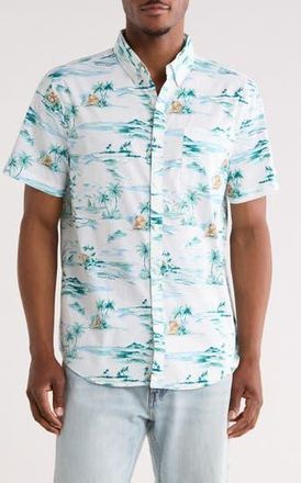 Original Penguin Beach Scene Short Sleeve Button-Down Shirt in Bright White at Nordstrom Rack, Size Xx-Large