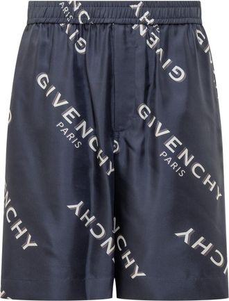 Givenchy Navy Blue Logo Shorts
