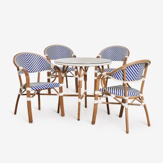 Sklum Sklum - Set De Mesa Redonda &Oslash;80 Cm Y 4 Sillas De Comedor Apilables Con Reposabrazos En Aluminio Brielle Bistro