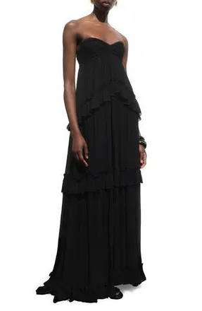 Mango Strapless Ruffle Maxi Dress in Black at Nordstrom Rack, Size 4