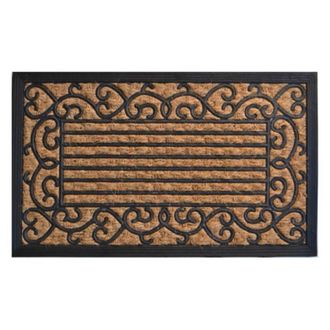 Imports Decor Vine Border Coir Doormat, Rubber Backed Non-Slip Coconut Fiber Door Mat for Indoor Outdoor Entrance