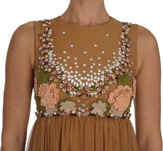 Dolce & Gabbana Womens Crystal-Embellished Silk Dress Gold