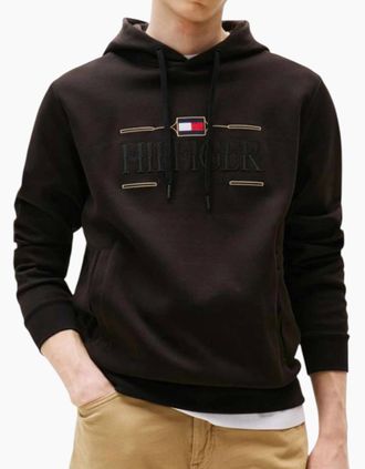 Tommy Hilfiger Mens Tommy Hilfiger Mens Hoodies Tonal Logo Embroidery Casual Cotton Long Sleeve Top - Black - Size: 44