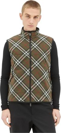 Burberry Gevoerde Gilet met Ruitpatroon en Oversized Zakken - Heren - Bodywarmers - Groen - M - Jassen