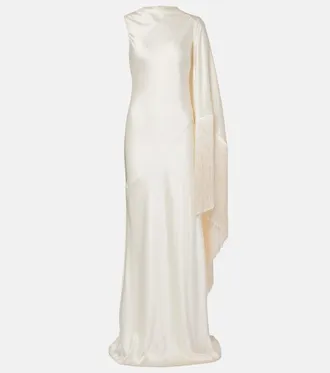 Self Portrait Caped fringed satin gown