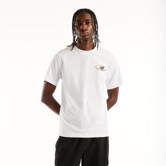 New Balance Uomo Oval T-Shirt in Bianco, Jersey di Cotone, Taglia 2XL