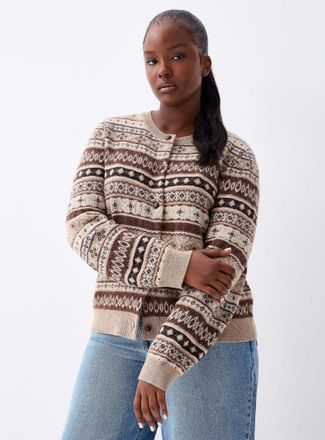 Twik Womens Fair Isle cropped Cardigan Sweater