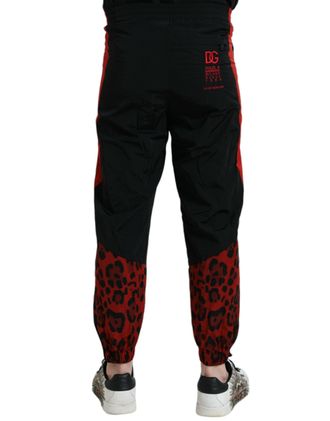 Dolce & Gabbana Mens Leopard Print Nylon Jogger Black And Red